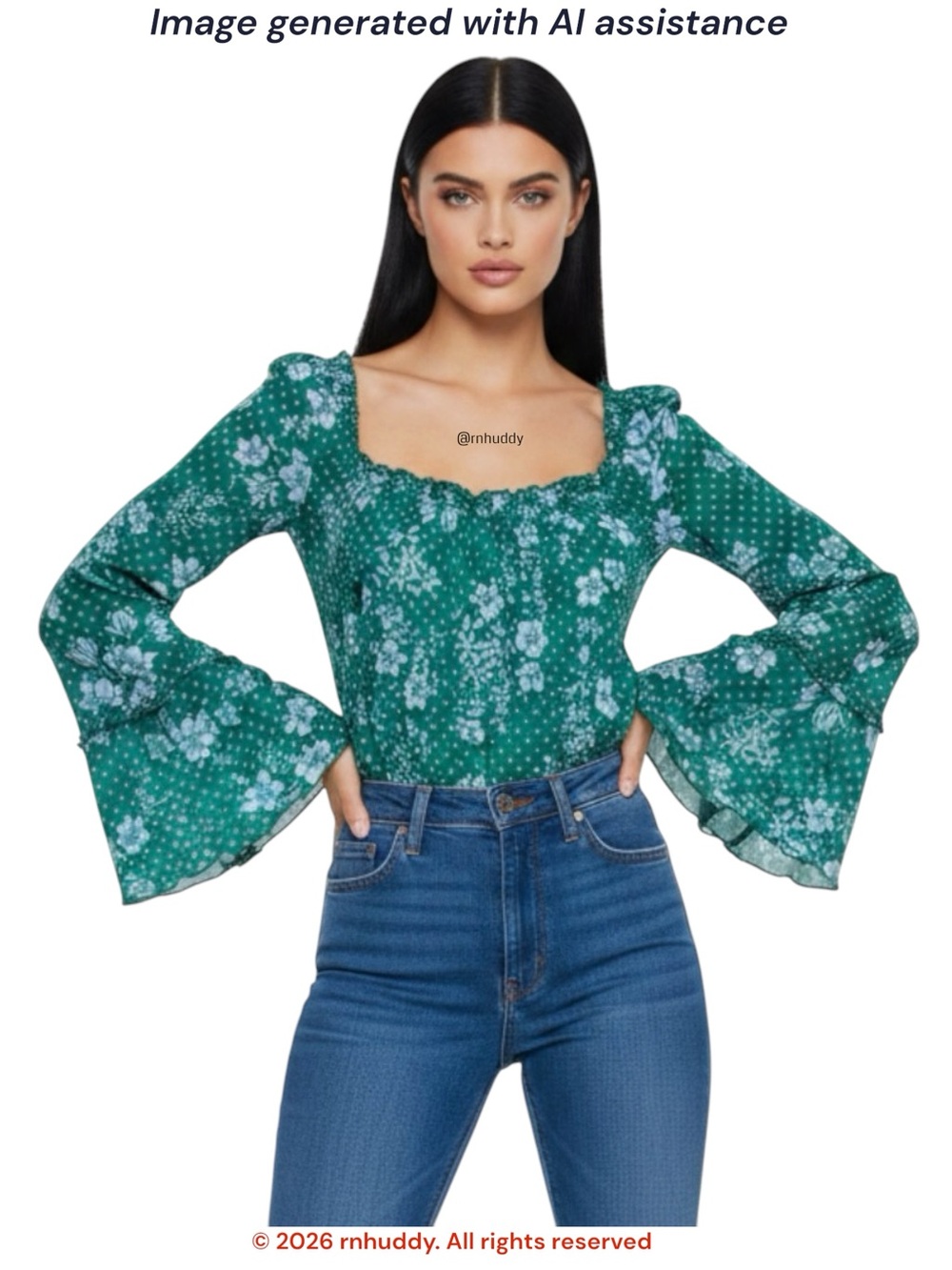 Free People M green Bell Sleeve Bodysuit